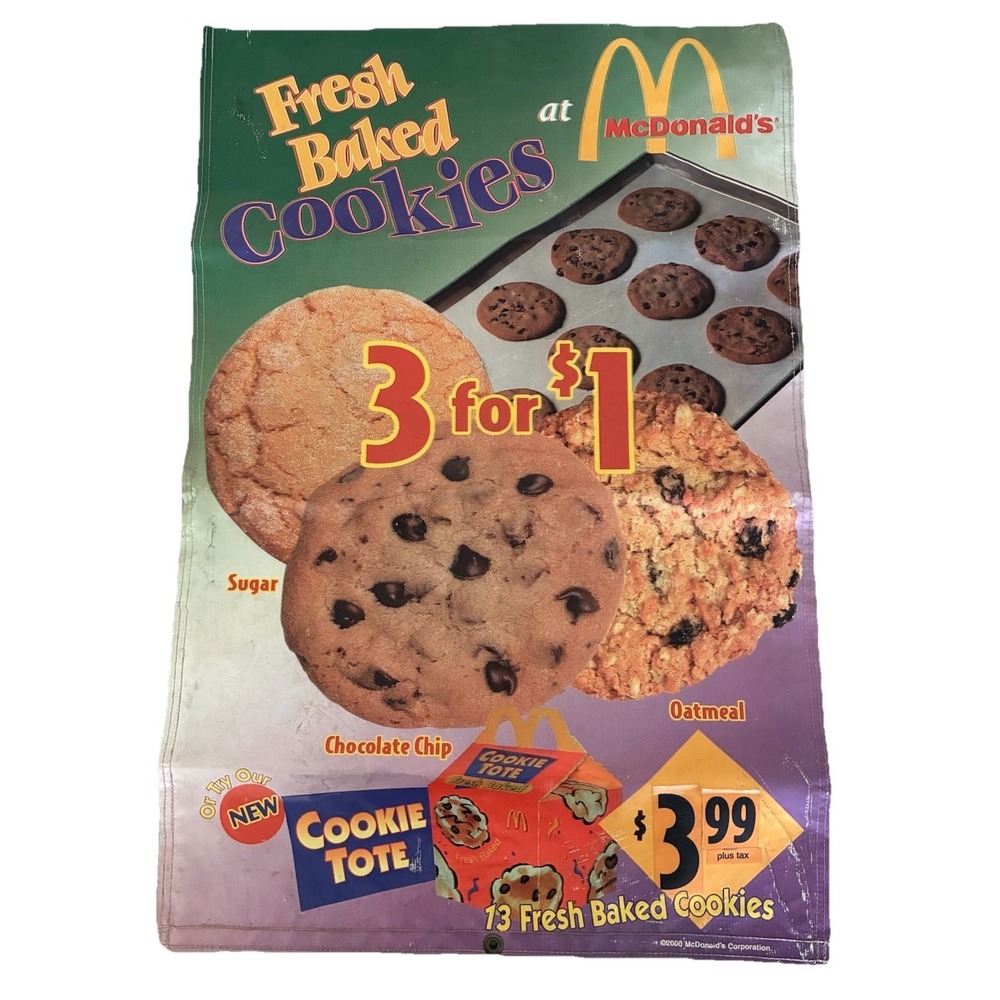 McDonalds Sign Cookie Promo Poster Cookie Tote Large 35x23"‎ Vinyl 2000 Vintage